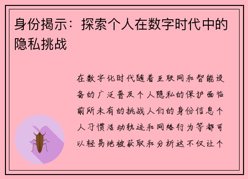 身份揭示：探索个人在数字时代中的隐私挑战